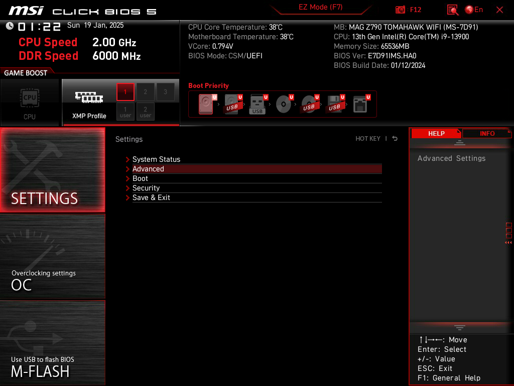 MSI BIOS Configuration