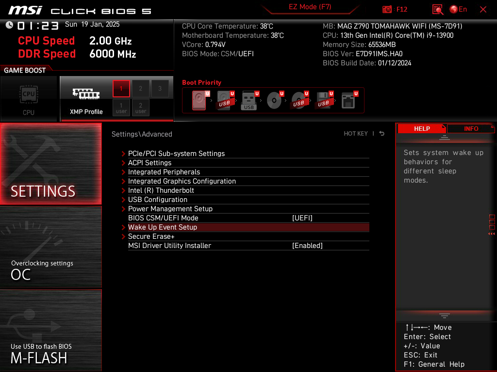 MSI BIOS Configuration